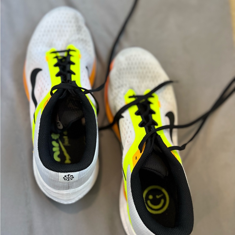 Nike White and Neon Yellow Running Shoes